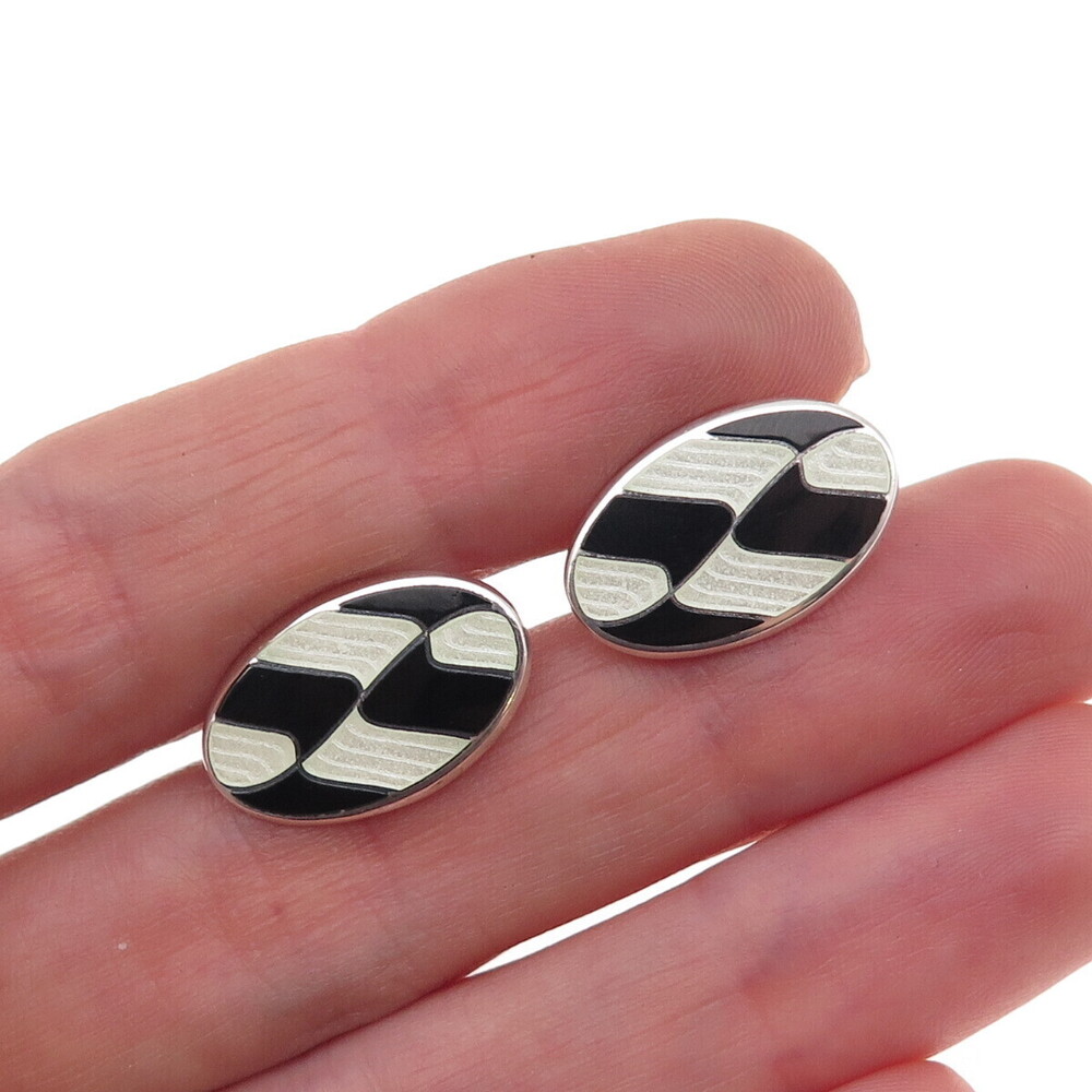 Birch & Gaydon 925 Sterling Silver Vintage England Enamel Modernist Cufflinks